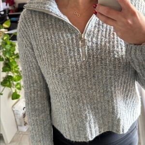 Cozy Gray Zip-Up Women's Sweater